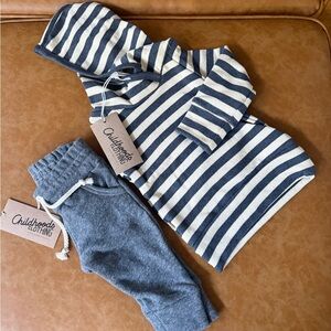 Childhoods Clothing Co.  Hooded Striped Matching Set - Grey/ White, 6-12months